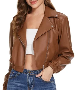 womens-brown-faux-leather-short-bomber-jacket