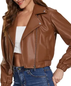womens-brown-faux-leather-short-bomber-jacket