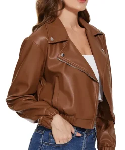 womens-brown-faux-leather-shwomens-brown-faux-leather-short-bomber-jacketort-bomber-jacket