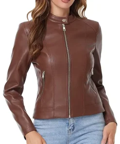 womens-brown-faux-leather-zip-up-slim-fit-jacket