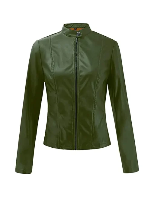 womens-casual-slim-fit-green-faux-leather-biker-jacket