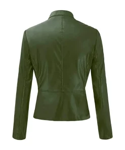 womens-casual-slim-fit-green-faux-leather-biker-jacket