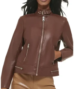 womens-chocolate-brown-faux-leather-racer-jacket