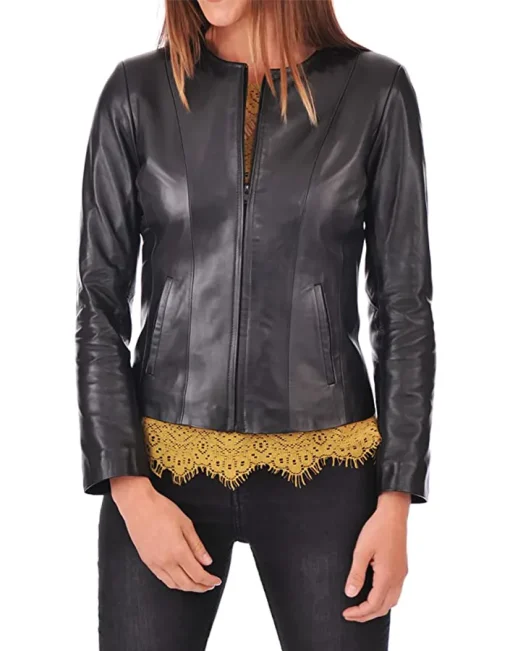 womens-collarless-black-faux-leather-biker-jacket