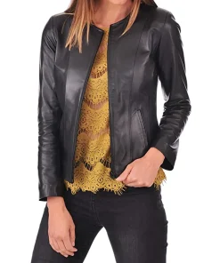 womens-collarless-black-faux-leather-biker-jacket