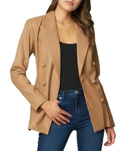 womens-double-breasted-brown-faux-leather-blazer