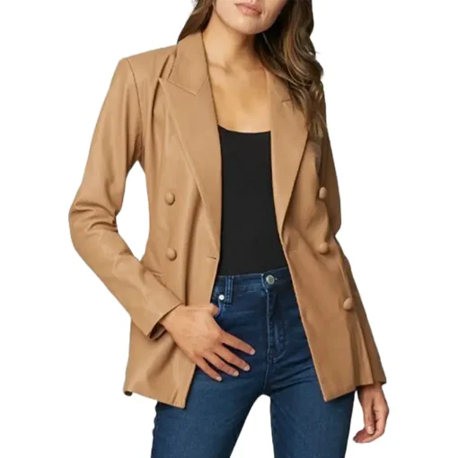 womens-double-breasted-brown-faux-leather-blazer
