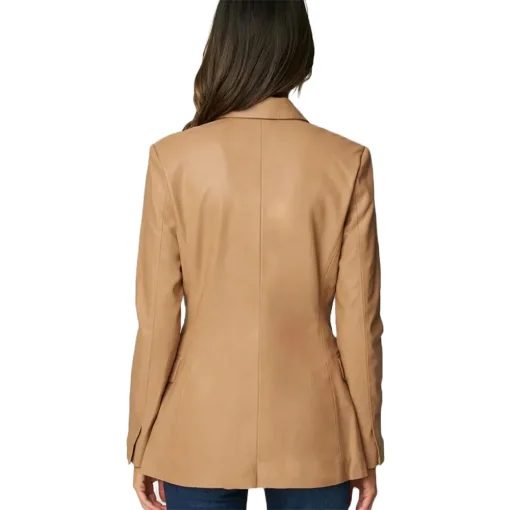 womens-double-breasted-brown-faux-leather-blazer