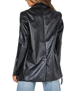 womens-lapel-button-down-faux-leather-black-blazer