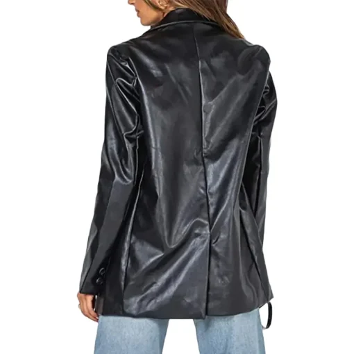 womens-lapel-button-down-faux-leather-black-blazer