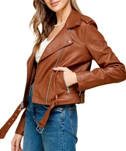 womens-lapel-collar-brown-faux-leather-motorcycle-jacket
