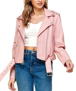 womens-lapel-collar-pink-faux-leather-motorcycle-jacket