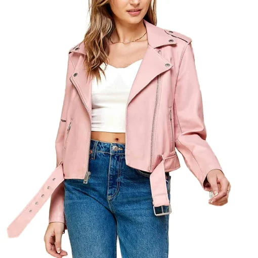 womens-lapel-collar-pink-faux-leather-motorcycle-jacket