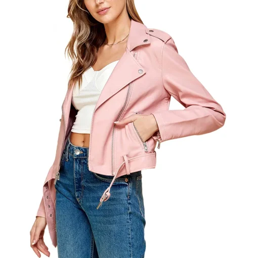 womens-lapel-collar-pink-faux-leather-motorcycle-jacket