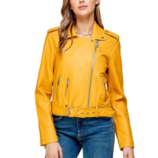 womens-lapel-collar-yellow-faux-leather-motorcycle-jacket