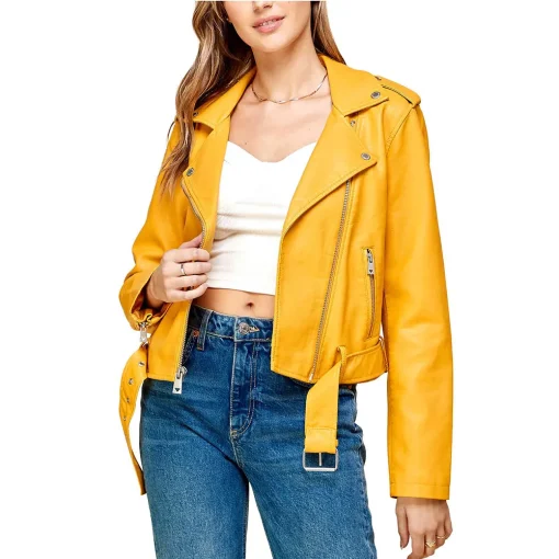 womens-lapel-collar-yellow-faux-leather-motorcycle-jacket