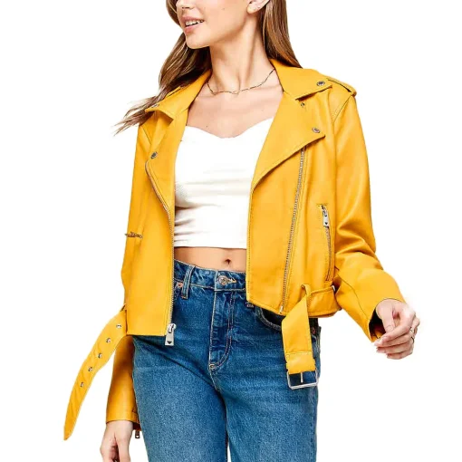 womens-lapel-collar-yellow-faux-leather-motorcycle-jacket