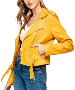womens-lapel-collar-yellow-faux-leather-motorcycle-jacket