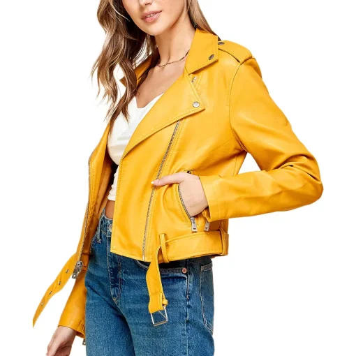 womens-lapel-collar-yellow-faux-leather-motorcycle-jacket