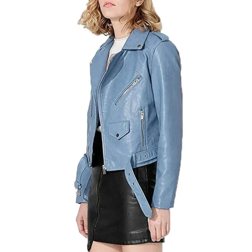 womens-multi-zipper-pockets-blue-faux-leather-jacket