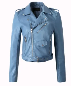 womens-multi-zipper-pockets-blue-faux-leather-jacket