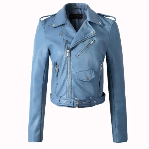 womens-multi-zipper-pockets-blue-faux-leather-jacket