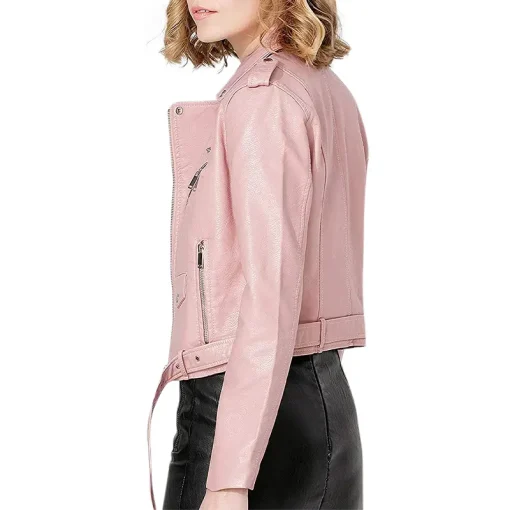 womens-multi-zipper-pockets-pink-faux-leather-jacket