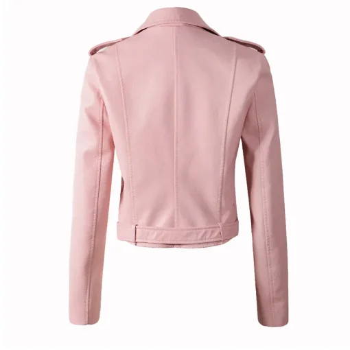 womens-multi-zipper-pockets-pink-faux-leather-jacket