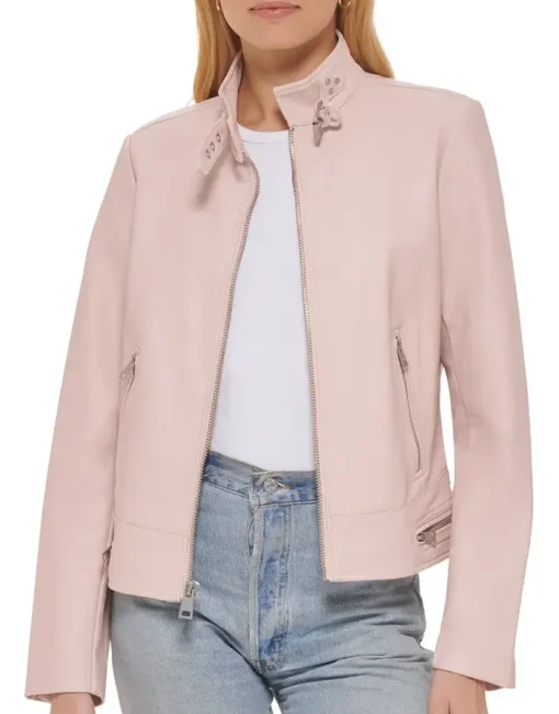 womens-peach-faux-leather-racer-jacket