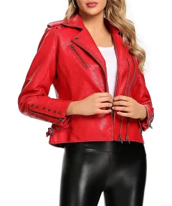 womens-red-faux-leather-long-sleeve-jacket
