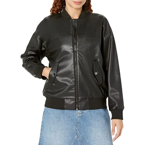 womens-slim-fit-black-faux-leather-bomber-jacket