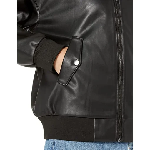 womens-slim-fit-black-faux-leather-bomber-jacket