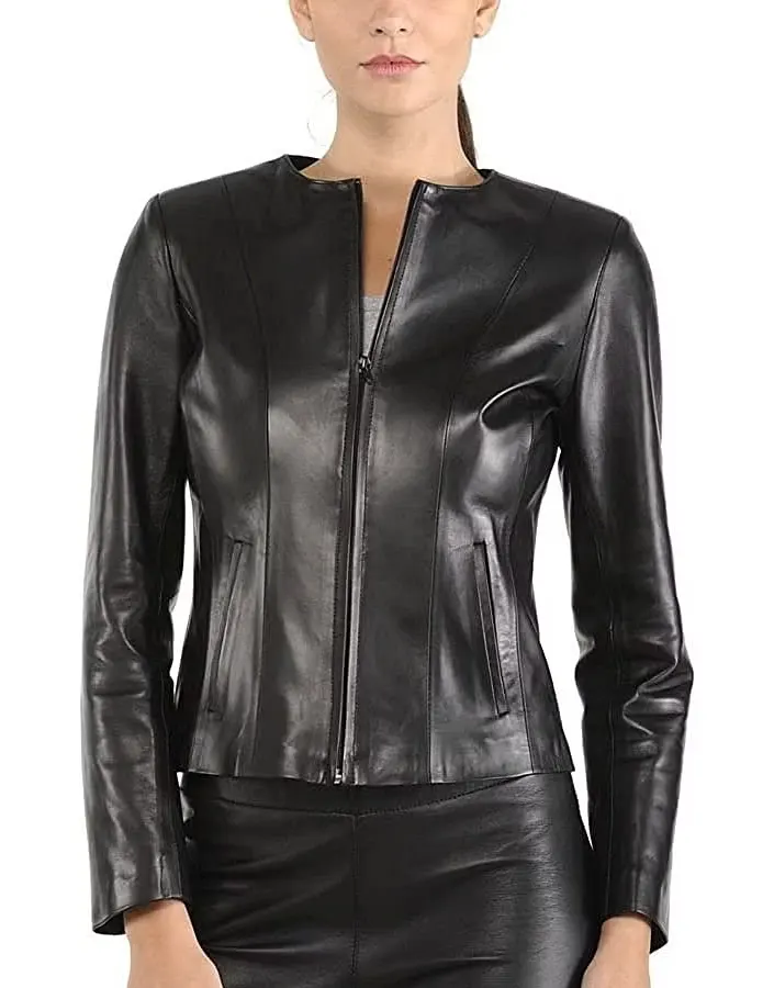 womens-slim-fit-collarless-black-faux-leather-jacket-1 womens-slim-fit-collarless-black-faux-leather-jacket