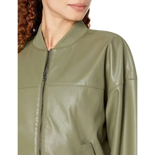 womens-slim-fit-olive-green-faux-leather-bomber-jacket