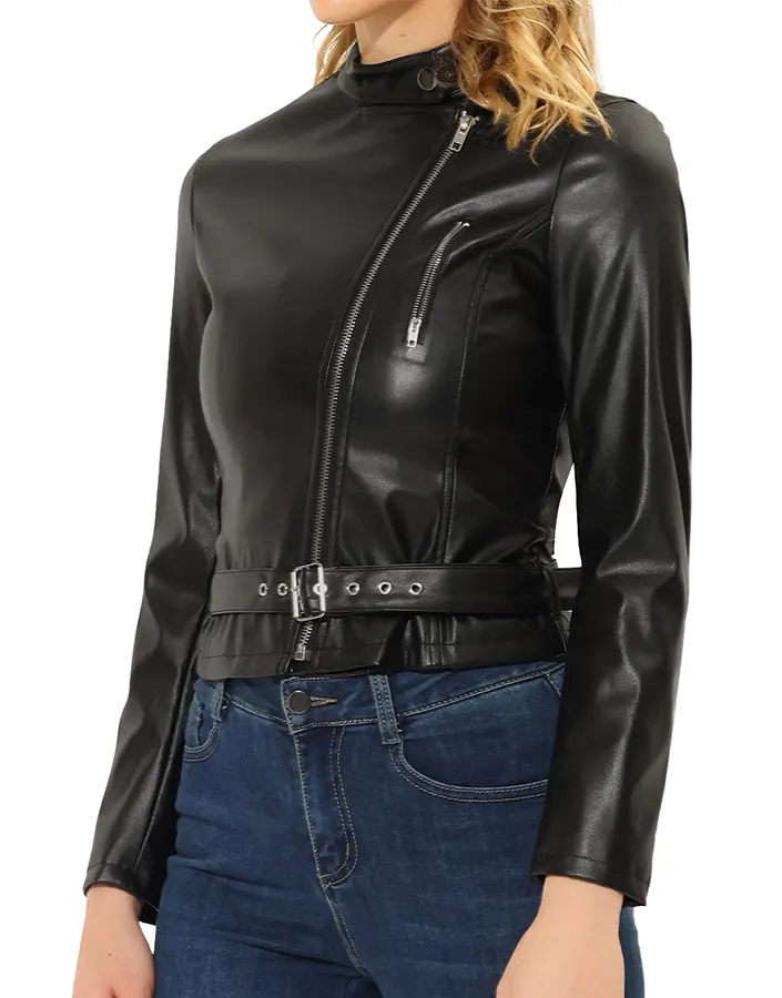womens-slim-fit-zip-up-belted-black-faux-leather-jacket-3 womens-slim-fit-zip-up-belted-black-faux-leather-jacket
