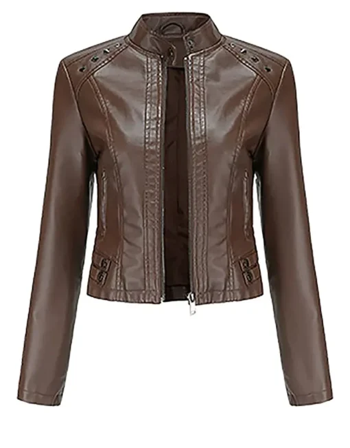 womens-stand-collar-cropped-coffee-brown-faux-leather-jacket