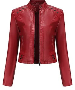 womens-stand-collar-cropped-red-faux-leather-jacket