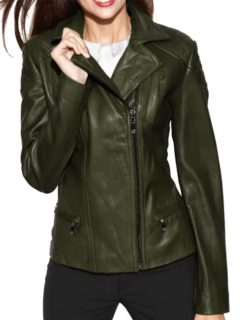 womens-stylish-dark-green-faux-leather-moto-biker-jacket