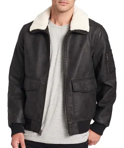 mens-black-faux-leather-aviator-sherpa-collar-bomber-jacket