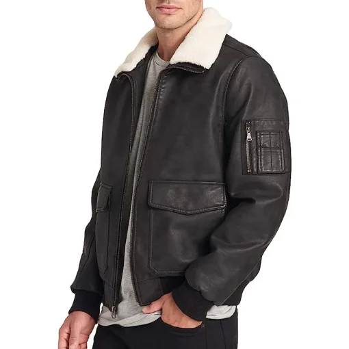 mens-black-faux-leather-aviator-sherpa-collar-bomber-jacket
