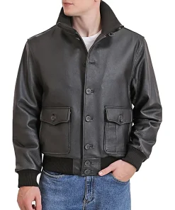 mens-black-faux-leather-flight-bomber-jacket