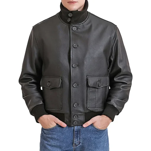mens-black-faux-leather-flight-bomber-jacket