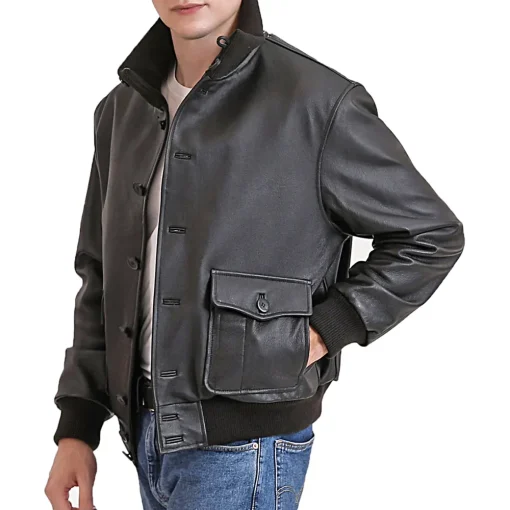 mens-black-faux-leather-flight-bomber-jacket
