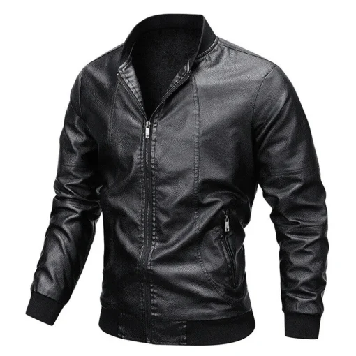 mens-black-faux-leather-motorcycle-bomber-jacket