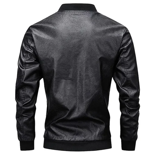 mens-black-faux-leather-motorcycle-bomber-jacket