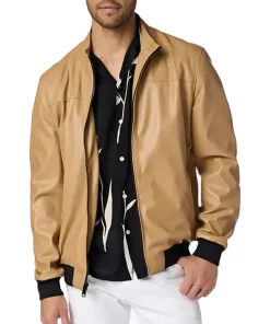 mens-camel-faux-leather-bomber-jacket