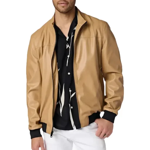 mens-camel-faux-leather-bomber-jacket