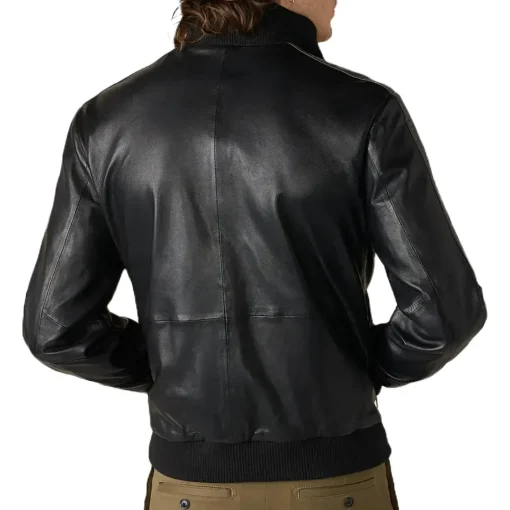 mens-casual-black-faux-leather-bomber-jacket