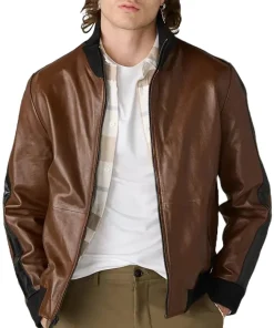 mens-casual-brown-faux-leather-bomber-jacket