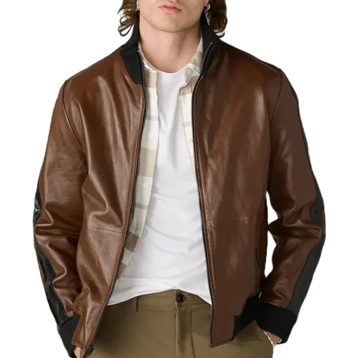 mens-casual-brown-faux-leather-bomber-jacket